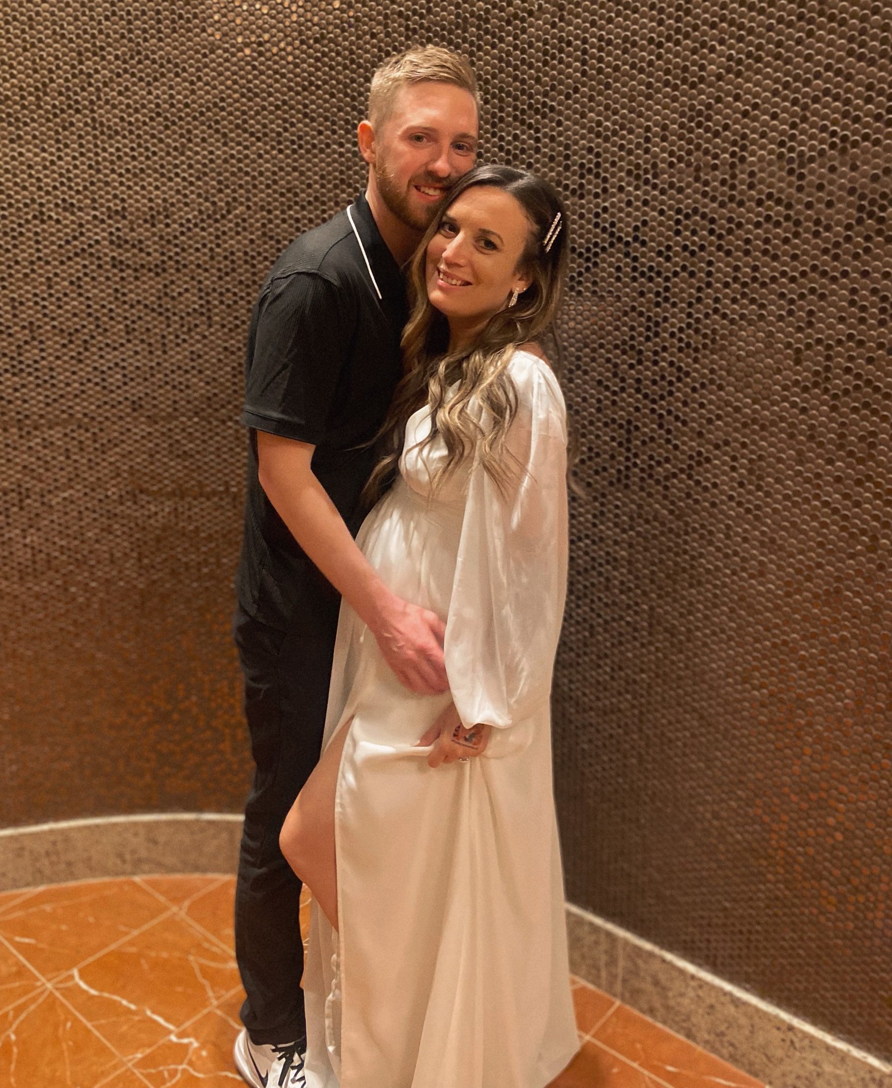Wedding couple at Four Winds South Bend Hotel. 