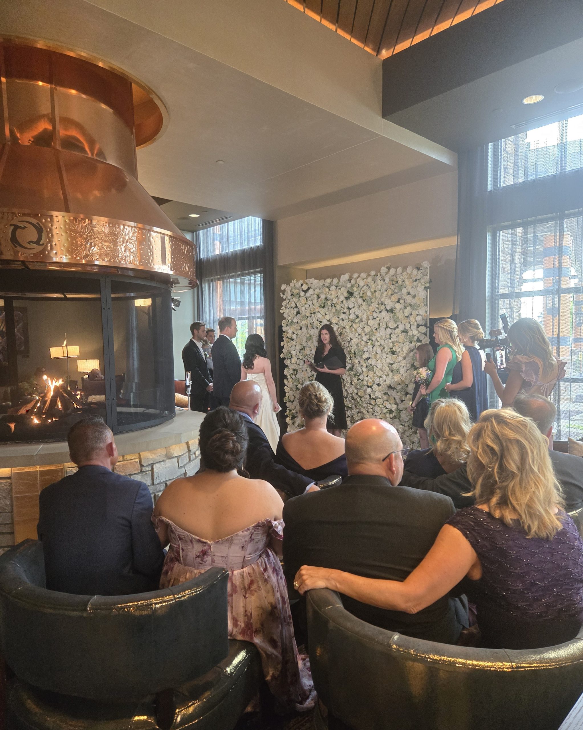 Romantic wedding ceremony at Four Winds South Bend Living Room.