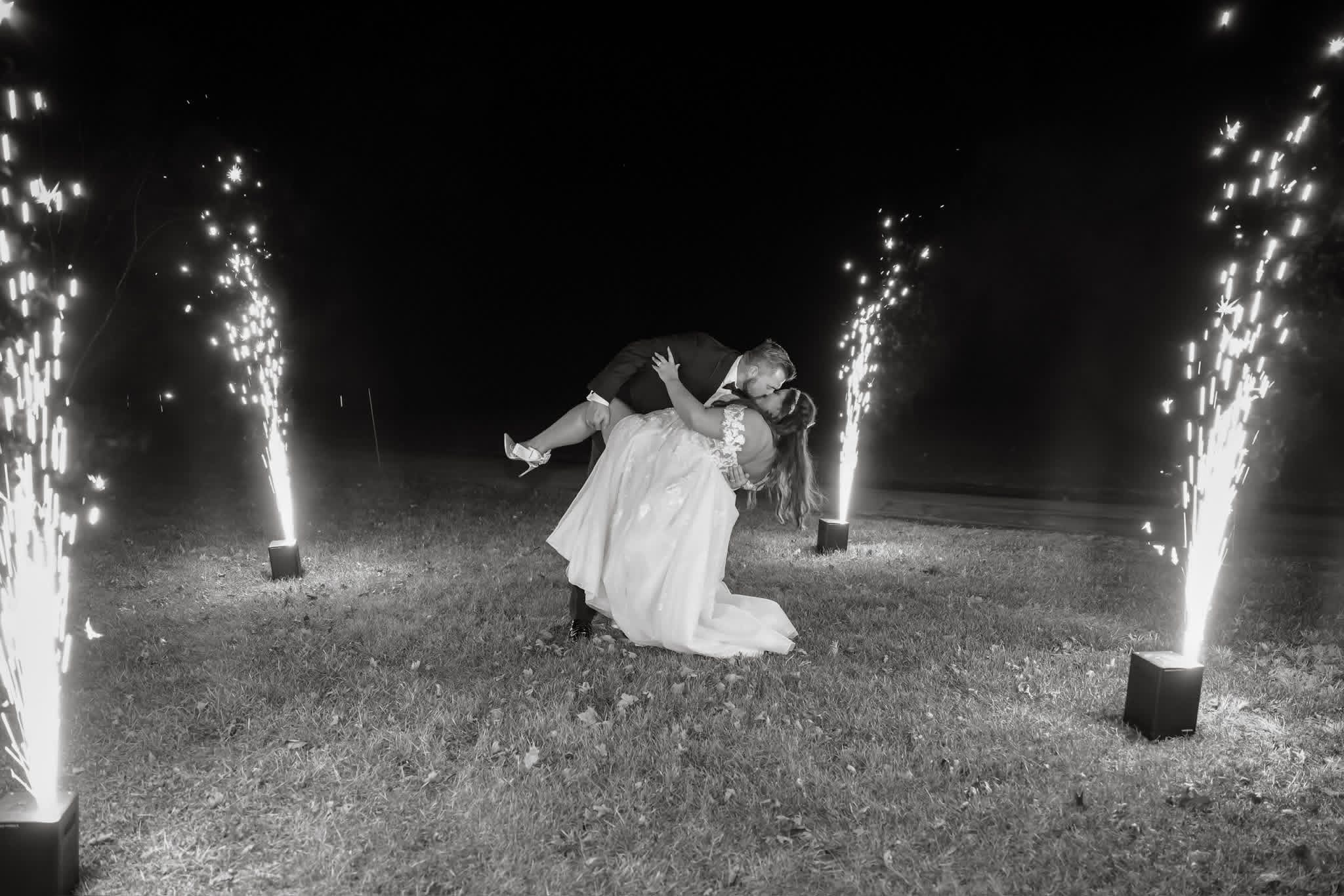 Wedding kiss with sparklers